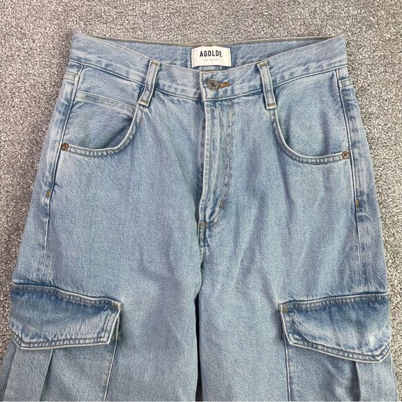 AGOLDE Minka Wide Leg Cargo Jeans Women’s 25 Blue High Rise Organic Cotton - Picture 2 of 15